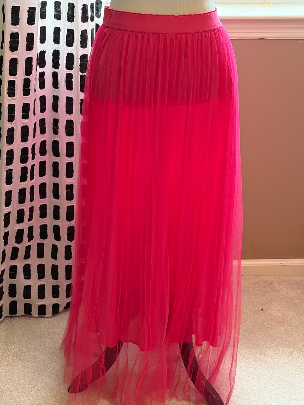 Women's Pink Sheer Tulle Maxi Skirt